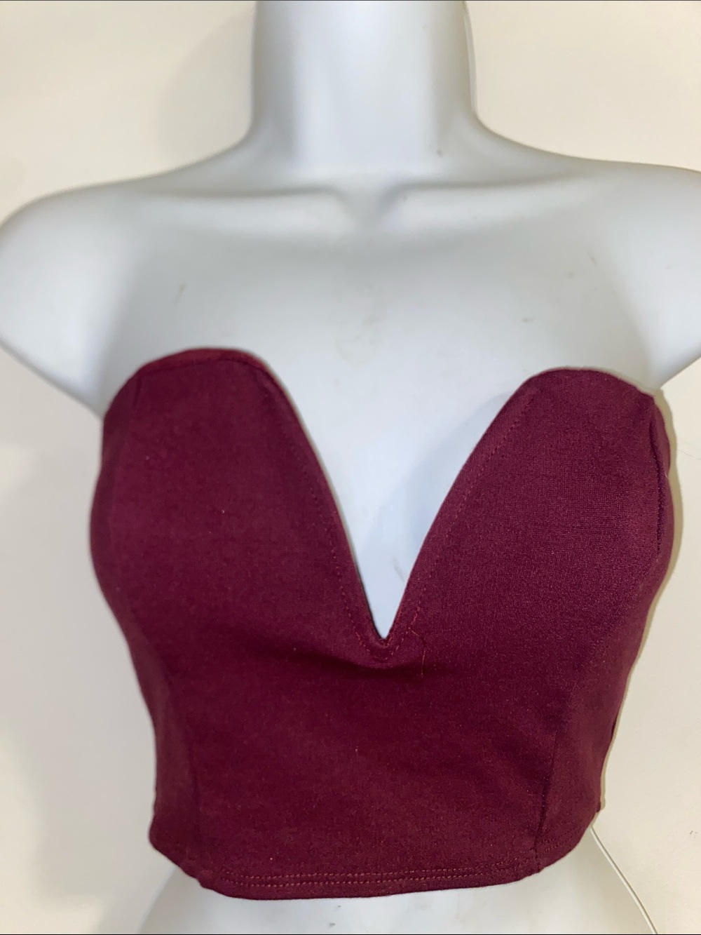 Strapless V-Plunge Burgundy Crop Top